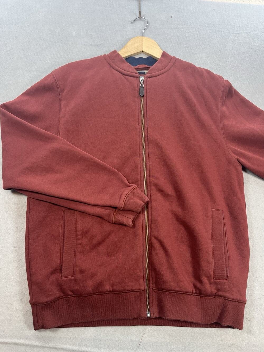 LL Bean Mens M Full Zip Sweatshirt Jacket Burgundy Plaid Lined Traditional Fit